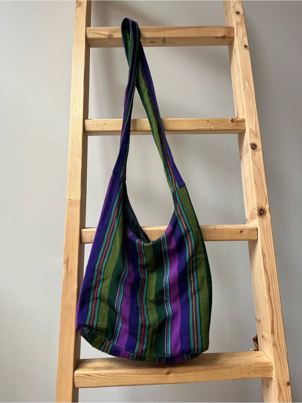 Striped Purple & Green Casual Hobo Bag